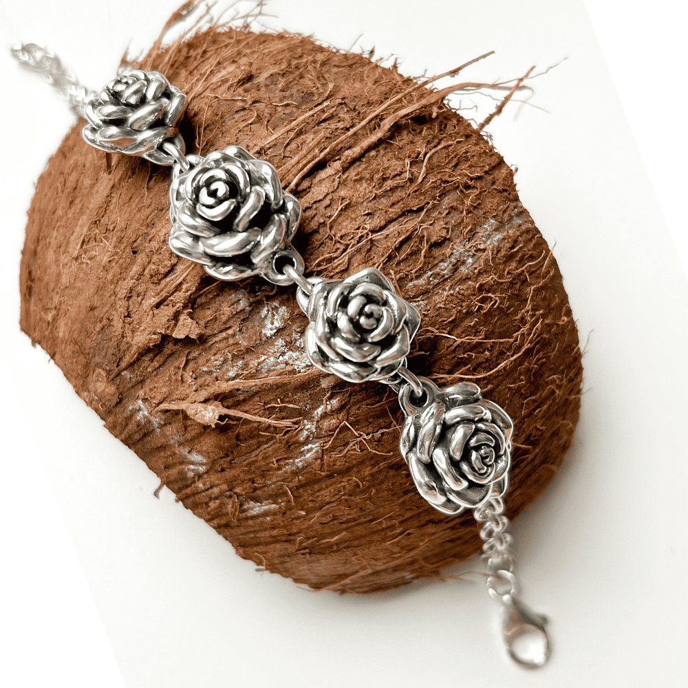 Pulseira Eletroformação Rosas em Prata 925