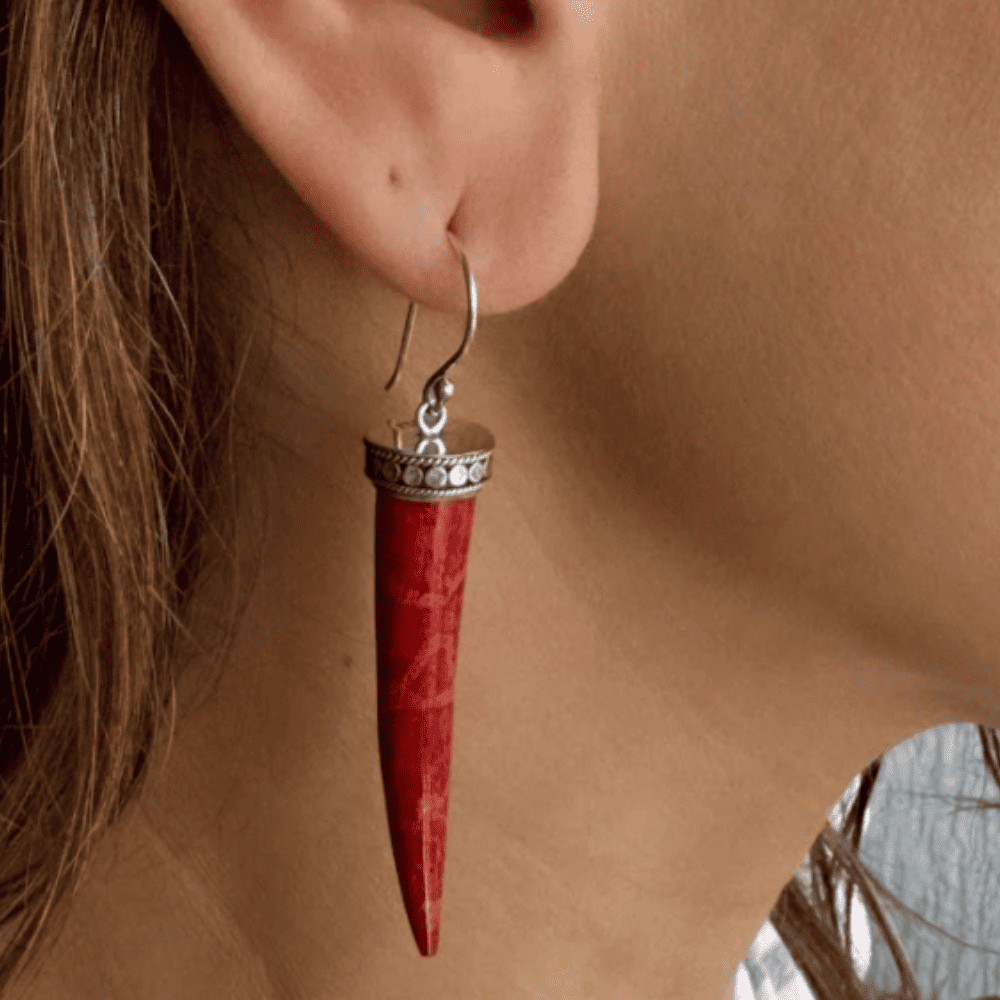 Brinco Pedra Coral - Prata 925