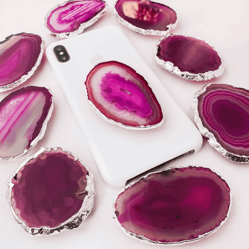 Pop Socket Ágata Natural em Prata 925