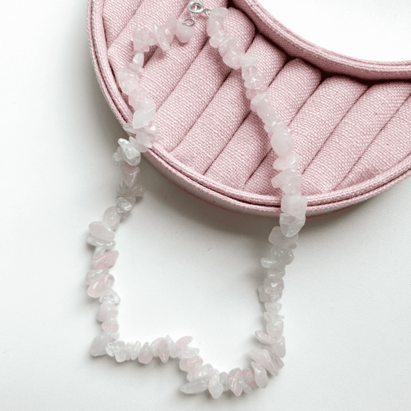 Gargantilha de Quartzo Rosa em Prata 925